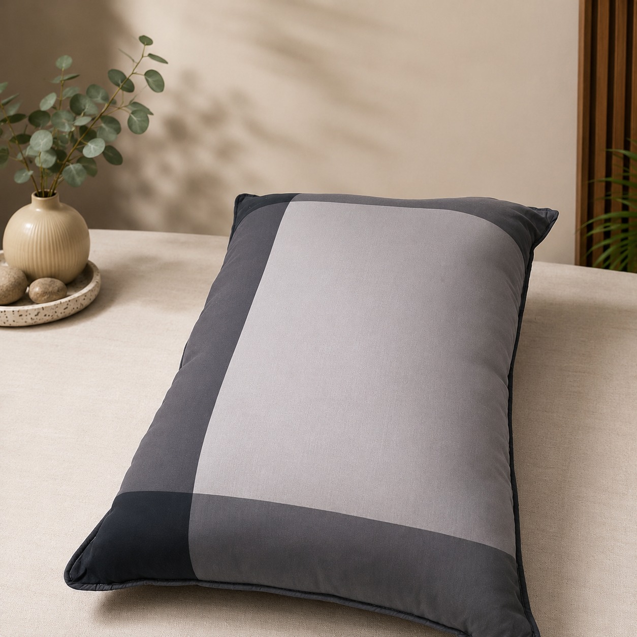 Grey bordered pillow